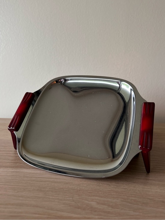 Other - Mid Century Vintage Chrome Tray with Red Bakelite Handles